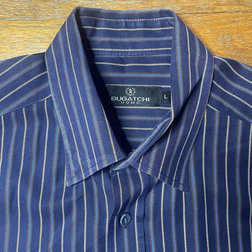 Bugatchi Uomo Mens Shirt Sz L Long Sleeve Button Up Blue / Brown Striped